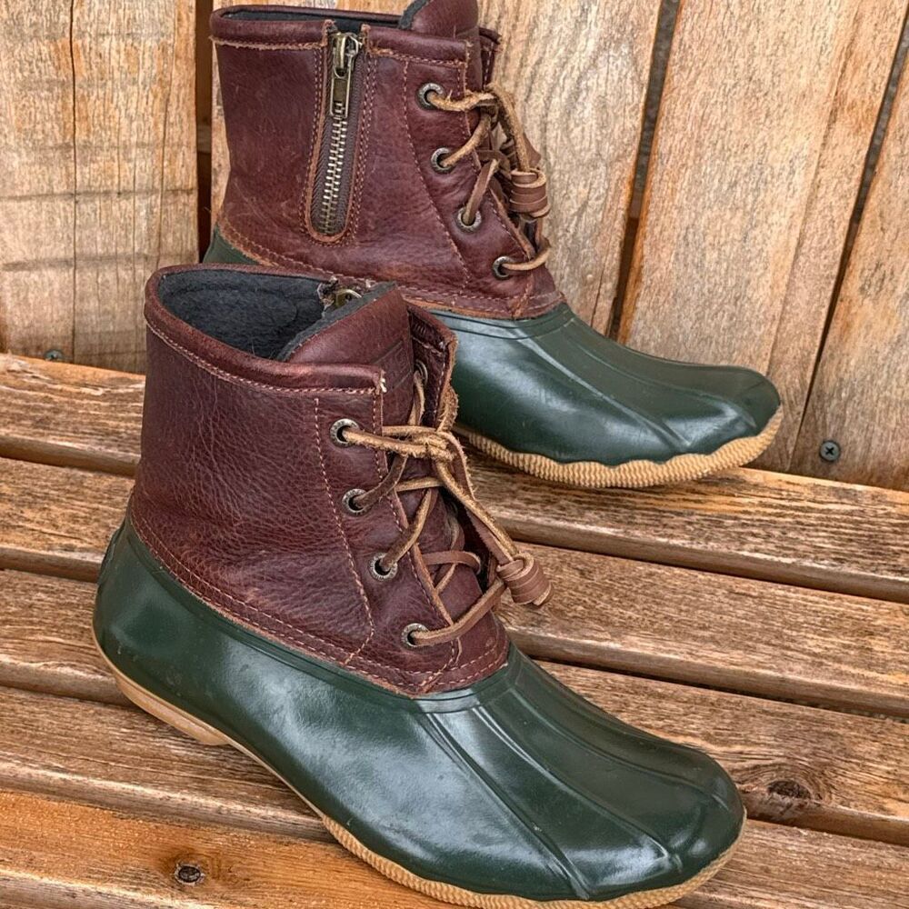 Sperry Women's Saltwater Duck Boots Brown Green Waterproof Women’s size 6 - Picture 3 of 10